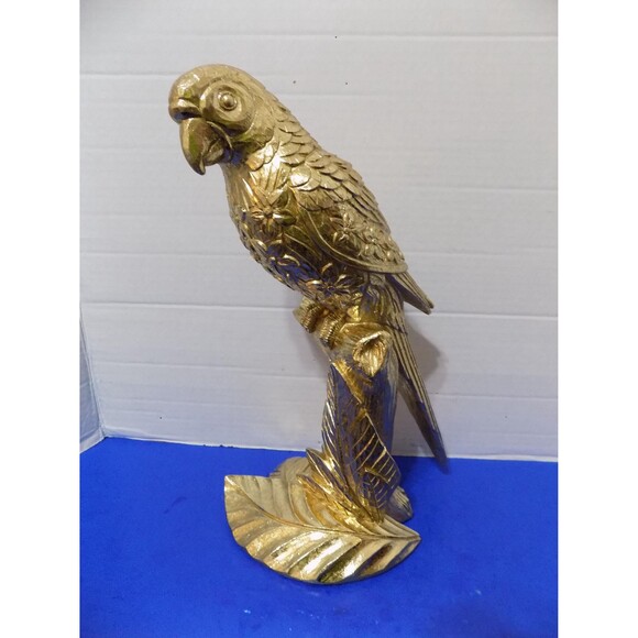 NEW Gold Parrot Statue Figurine Tropical Home Decor Birds Macaw - Picture 4 of 7